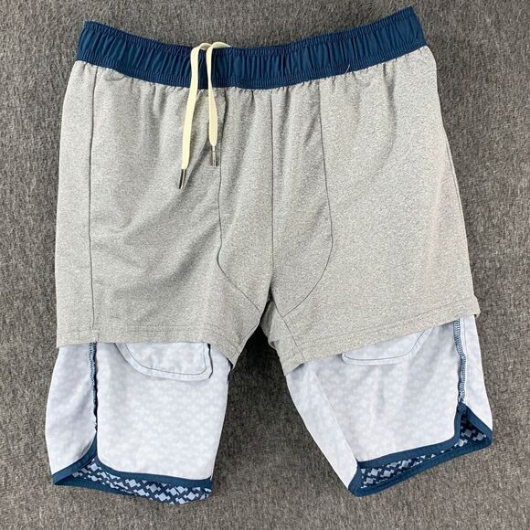 Fair Harbor Swim Trunks Mens Medium Blue Geometric Drawstring Lined 2 In 1 - Picture 12 of 13